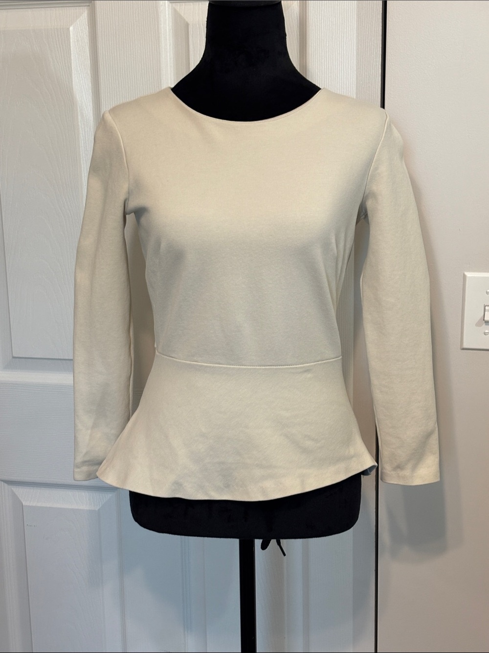 J. Crew Cream Peplum Long-Sleeve Top Full Zip Tailored T shirt Women’s XXS